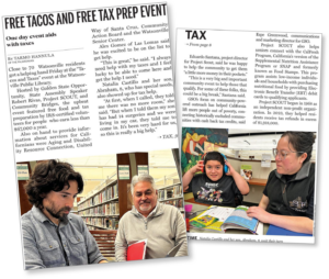 Tacos & Taxes newspaper clipping